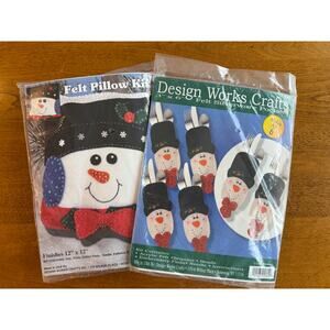 Vintage NOS Christmas felt crafts - snowman - winter - pillow - complete